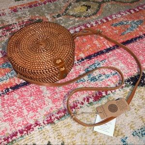 Wicker rattan round crossbody purse
